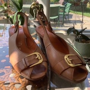 Ara Chestnut Brown Leather Slingback Heel